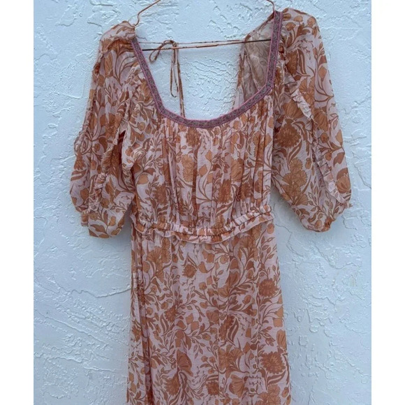 Super Natural Secret Mission Womens Square Neck Boho Midi Dress Pink Floral Sz L - Picture 3 of 10